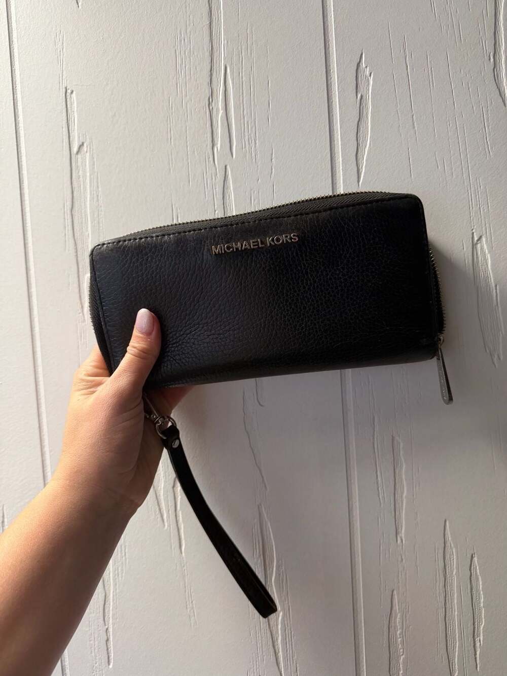 Michael Kors Black Pebbled Leather Continental Wallet Wristlet